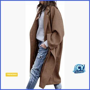 Women's Winter Wool Coat Notch Lapel Single Breasted Pea Trench